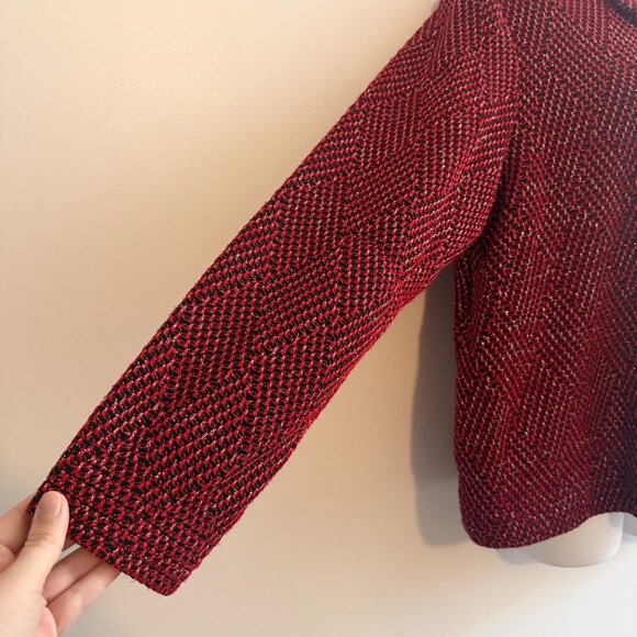 Alfred Dunner Petite Red & Black Metallic Knit Zip-Front Jacket | Size 12P - Picture 6 of 12